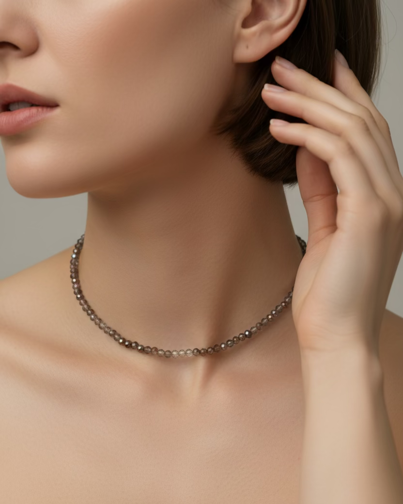 Brown Austrian Crystal Choker – Minimalist Everyday Necklace with Iridescent Shine