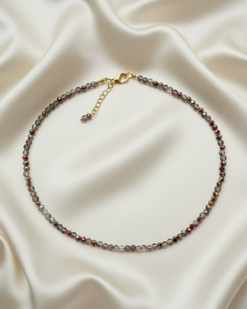 Brown Austrian Crystal Choker – Minimalist Everyday Necklace with Iridescent Shine