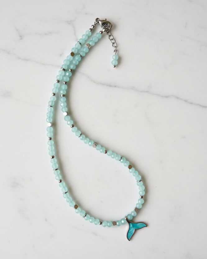 Blue Austrian Crystal Choker with Whale Tail Pendant – Ocean Inspired Handmade Necklace