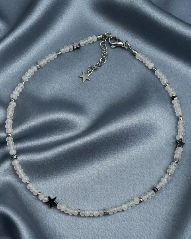 Clear Chalcedony Choker with Hematite Beads | Handmade Gemstone Jewelry