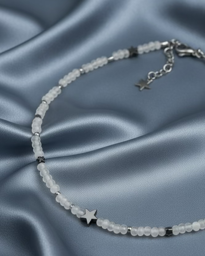 Clear Chalcedony Choker with Hematite Beads | Handmade Gemstone Jewelry