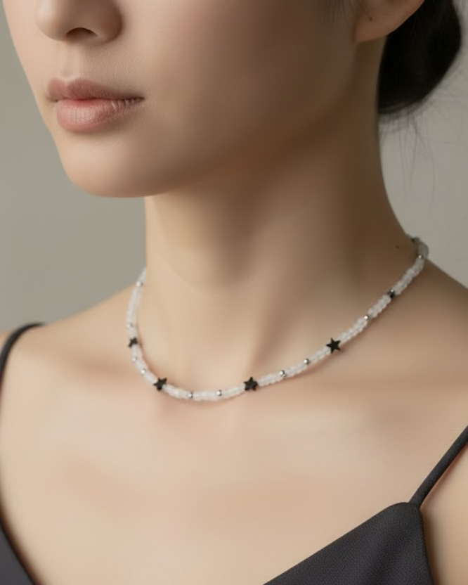 Clear Chalcedony Choker with Hematite Beads | Handmade Gemstone Jewelry