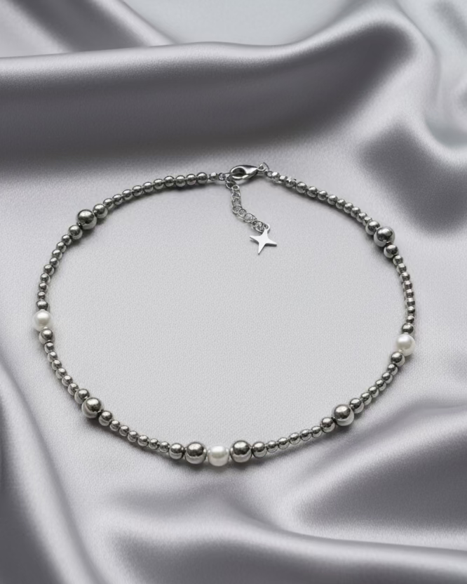 Hematite & Cultured Pearl Choker | Minimalist Pearl Necklace