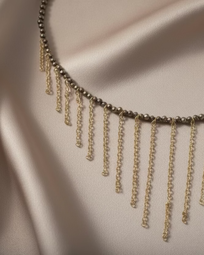 Handmade Faceted Pyrite Choker with Gold Chains | Statement Jewelry