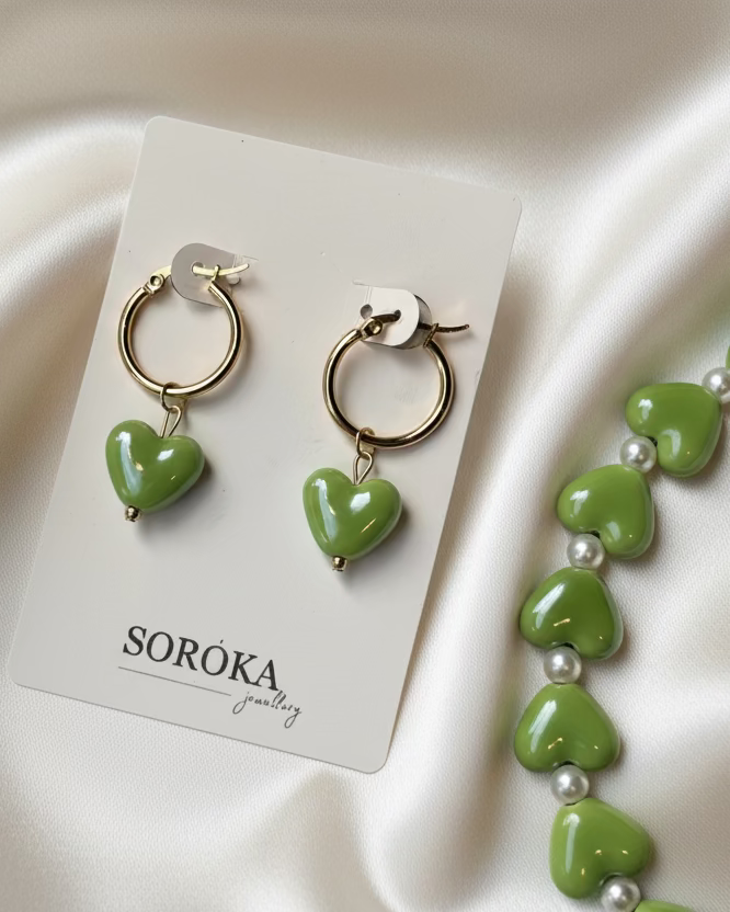 Ceramic Heart Choker and Earrings with Natural Pearl