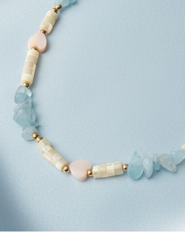 Aquamarine, Mother of Pearl and Pink Shell Heart Choker – Soft Ocean Inspired Necklace