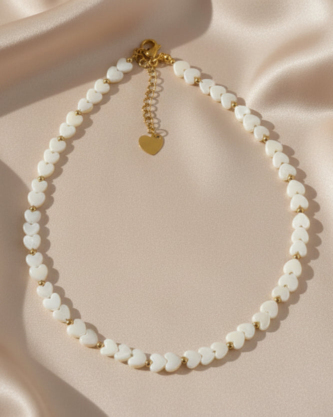 Mother of Pearl Heart Choker & Bracelet Set | Handmade Jewelry
