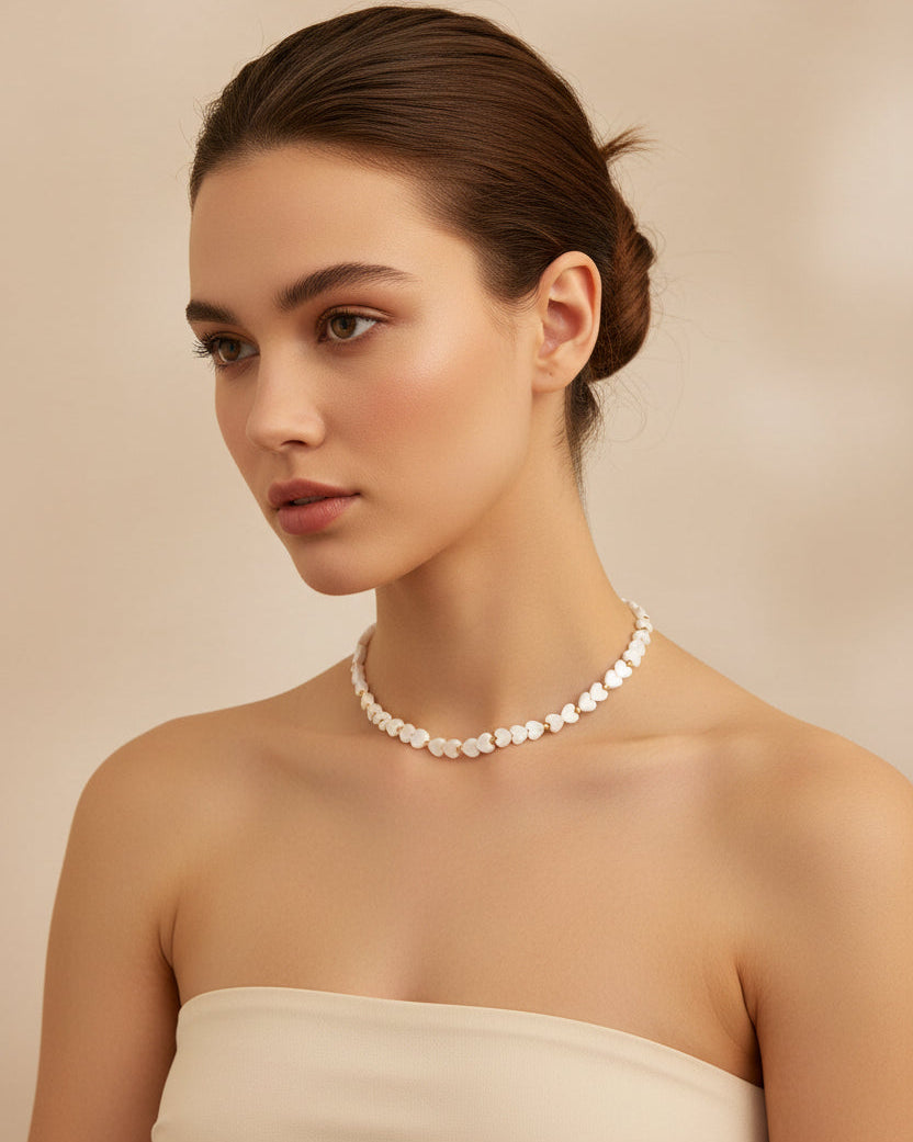 Mother of Pearl Heart Choker & Bracelet Set | Handmade Jewelry