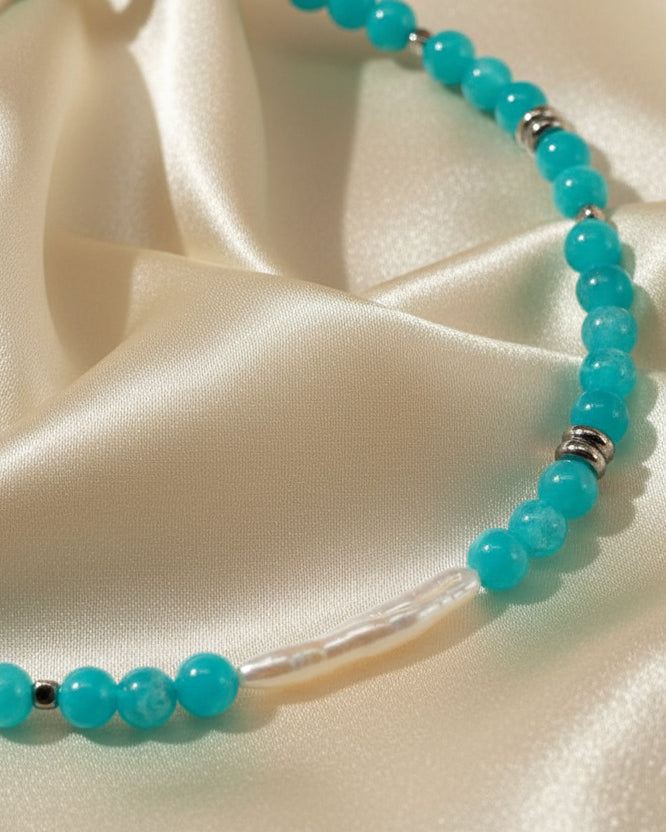 Blue Tourmaline Choker with Natural Pearl | Handmade Gemstone Jewelry