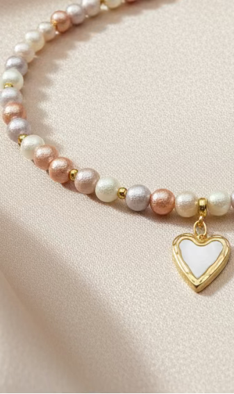 Cultured Pearl Choker with Heart Pendant | Natural Stone Jewelry