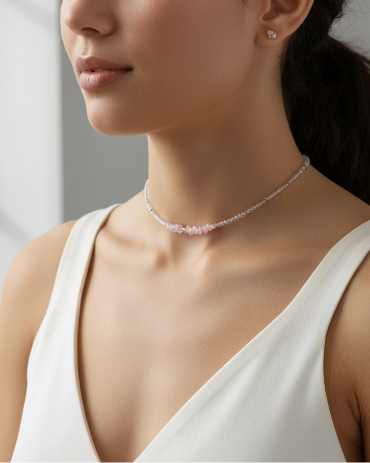 Pink Tourmaline Choker Necklace – Natural Gemstone Jewelry with Unique Shapes, Handmade Statement Piece