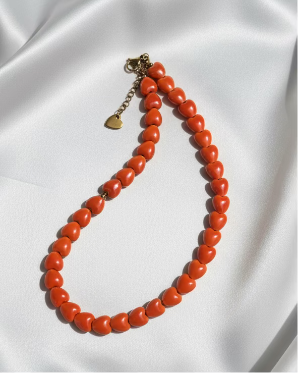 Orange Ceramic Heart Choker | Handmade Jewelry