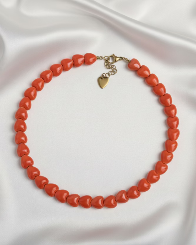 Orange Ceramic Heart Choker | Handmade Jewelry