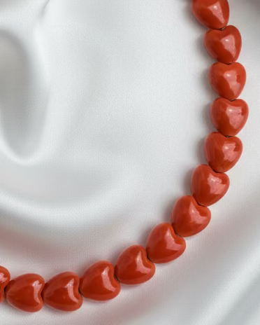 Orange Ceramic Heart Choker | Handmade Jewelry