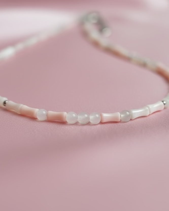 Handmade Pink Mother of Pearl Choker with Rose Quartz Pearls – Elegant Minimalist Jewelry