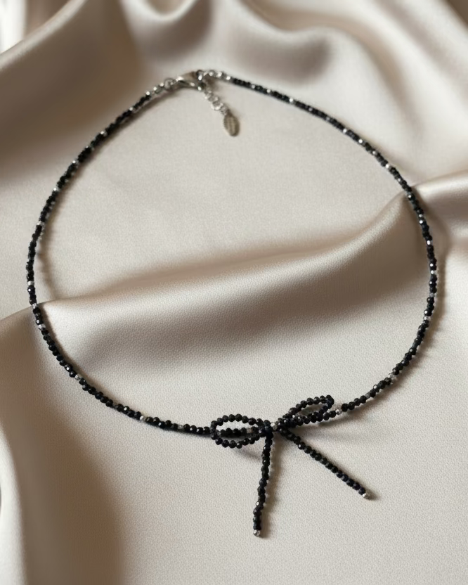 Handmade “Starry Sky” Blue Sandstone Choker with Delicate Bow – Elegant & Minimalist Jewelry
