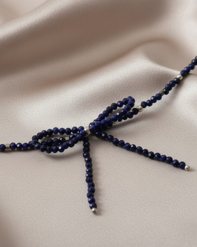 Handmade “Starry Sky” Blue Sandstone Choker with Delicate Bow – Elegant & Minimalist Jewelry