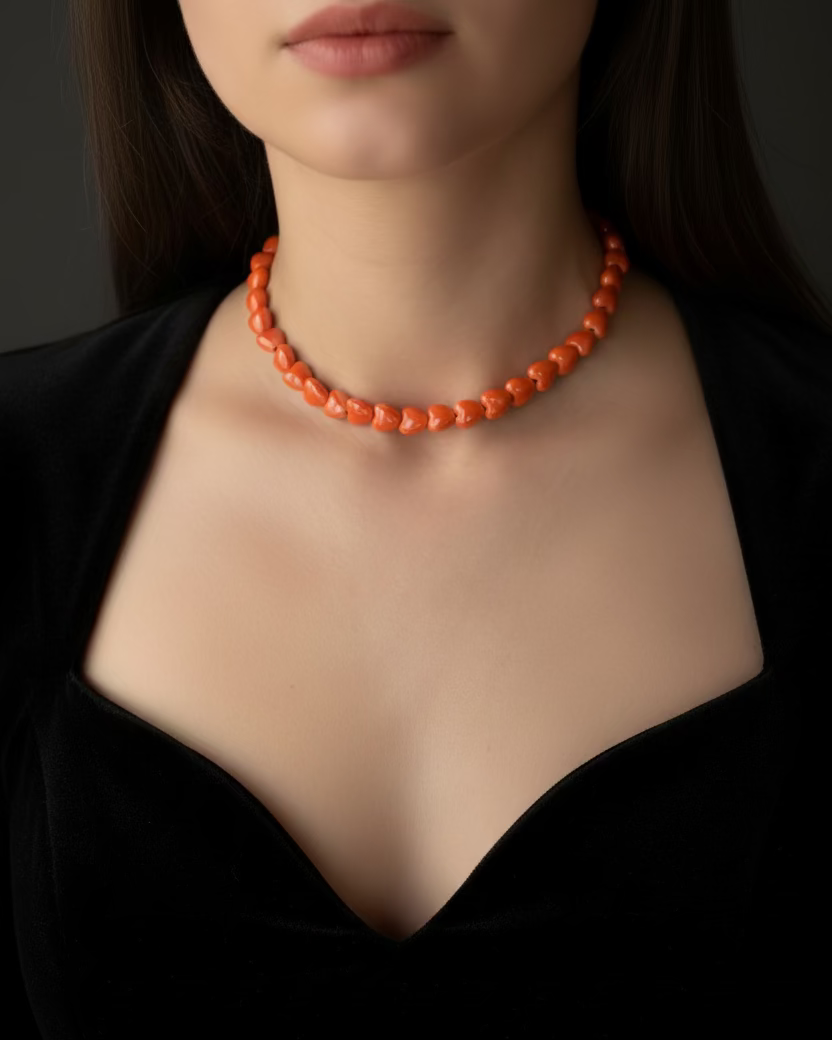 Orange Ceramic Heart Choker | Handmade Jewelry